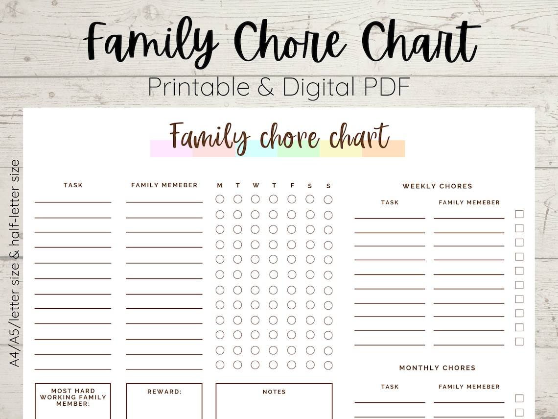 Family Chore Chart, Printable Chore Checklist, Family Checklist, Kids ...