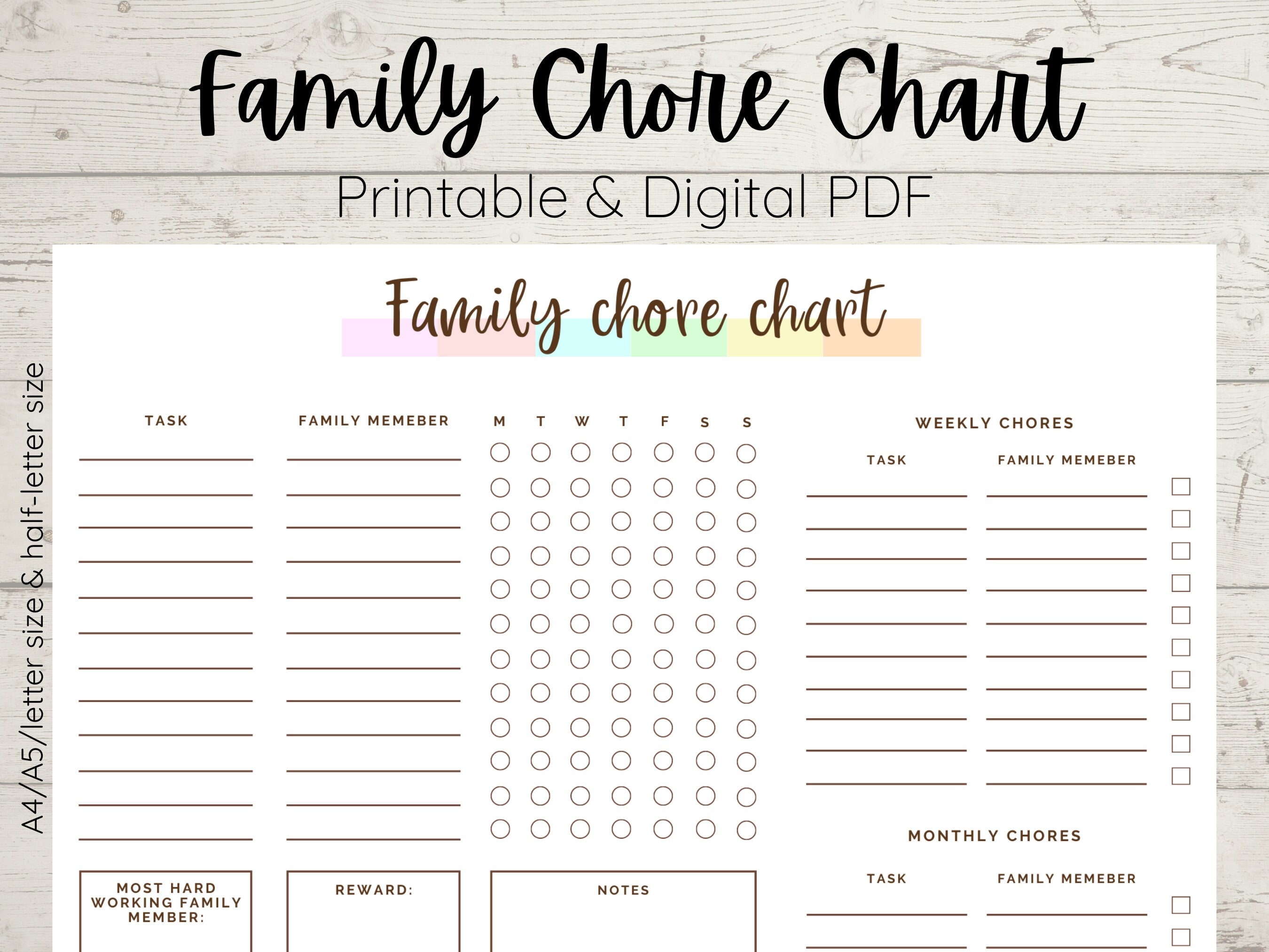 Family Chore Chart: Family Chore Organizer ,Weekly Chore List ,Weekly  Planner ,Daily Organizer ,Undated Family Planner,Weekly Family Chore Chart