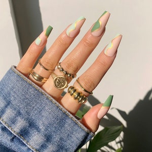 Block Color Press On Nails Green