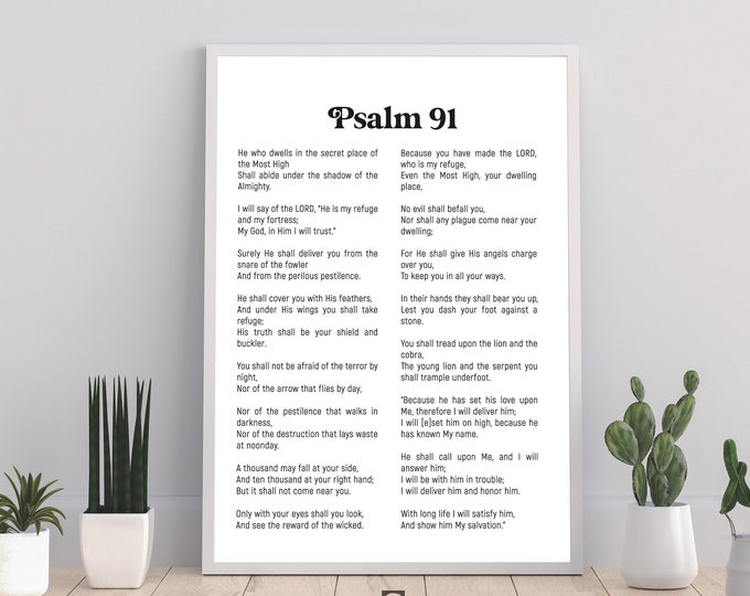 Psalm 91 Bible Verse Poster Artwork, Christian Scripture Wall Art Print ...