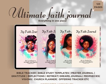 Christian Faith Journal Printable | Bible Study Planner, Prayer Journal, Church & Devotional Notebook for Christians