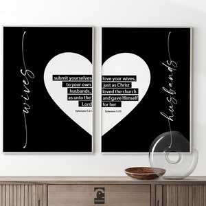 Esposas y esposos Conjunto de 2 versículos de la Biblia Efesios 5: 22-28 Imprimir Boda Escritura Imprimible Arte de pared Christian Print House regalo de calentamiento