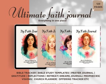 Christian Faith Journal Printable | Bible Study Planner, Prayer Journal, Church & Devotional Notebook for Christians