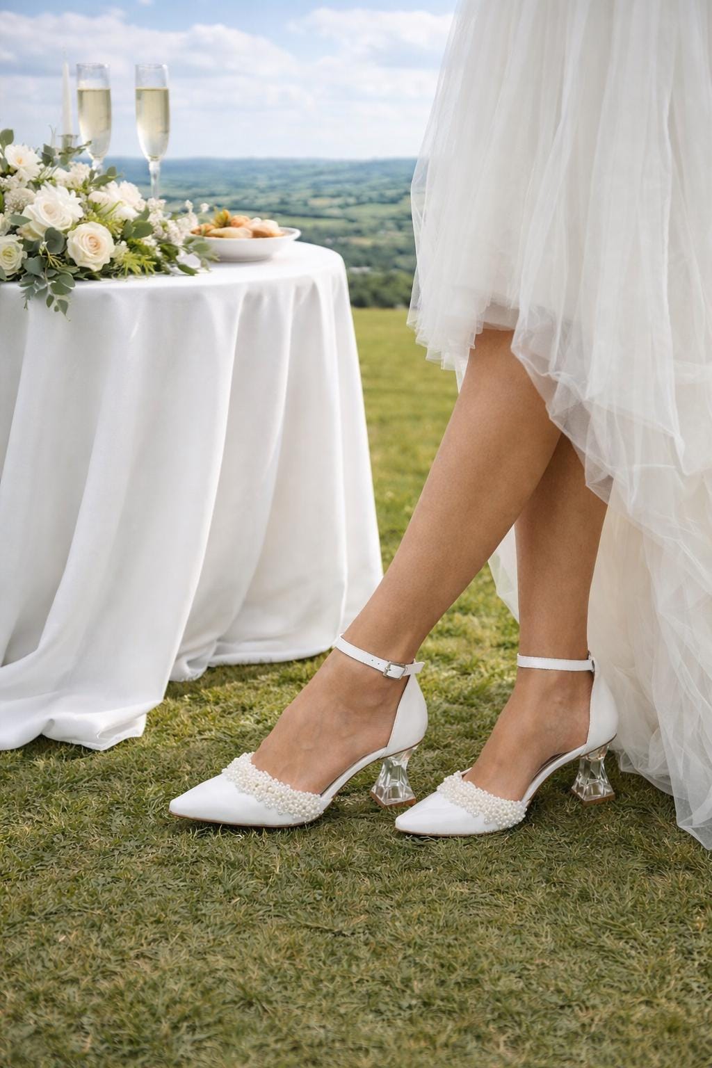 Handmade Wedding Heel, Crystal Stone, Bride Shoes, 7cm Heel