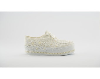 Lace Bridal Sneakers, Platform Wedding Shoes, Comfortable Bride Shoes