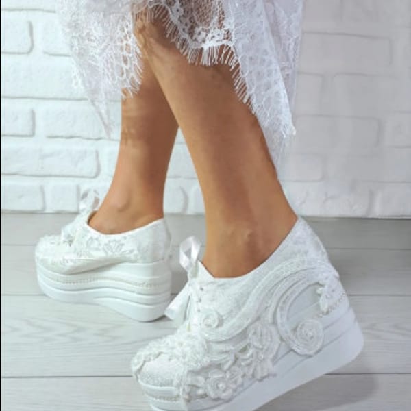 Bridal Sneakers, bridal casual shoes, stylish bridal shoes,Wedges,Platform Shoes, Bride Shoes ,Wedding Shoes,White Bridal Converse