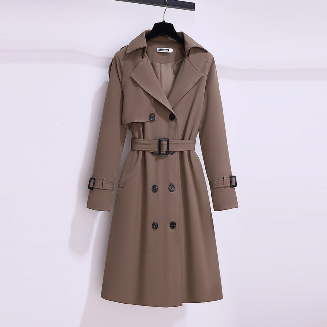 Khaki Trench Coat Women Korean Fashion Double Breasted Belt Etsy