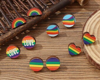 LGBTQ+ Pride Queer Gay Lesbian Trans Nonbinary Rainbow Stripe Heart Shaped Stud Earrings