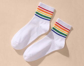 LGBTQ+ Pride Queer Gay Lesbian Trans Nonbinary Rainbow Crew Socks (Stripe 1)