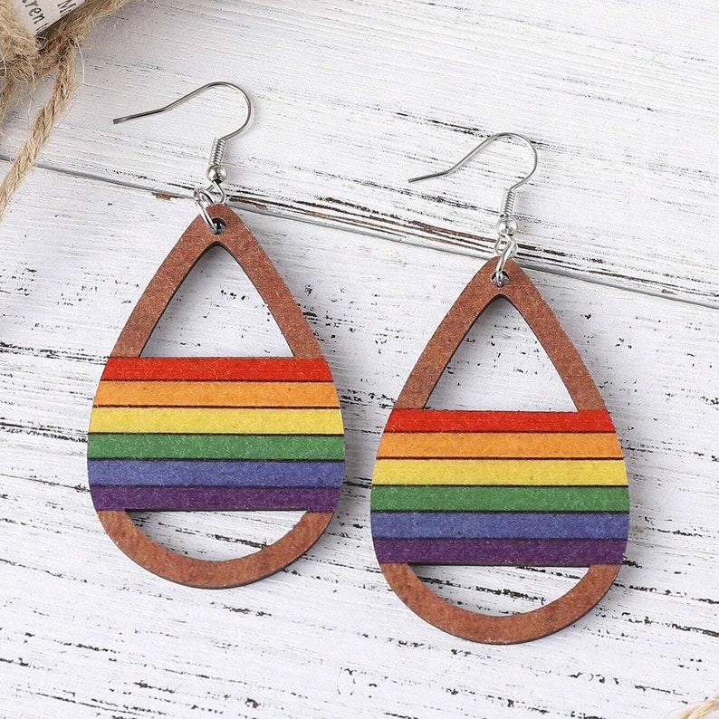 LGBTQ Pride Queer Gay Lesbian Trans Nonbinary Rainbow Wood Teardrop