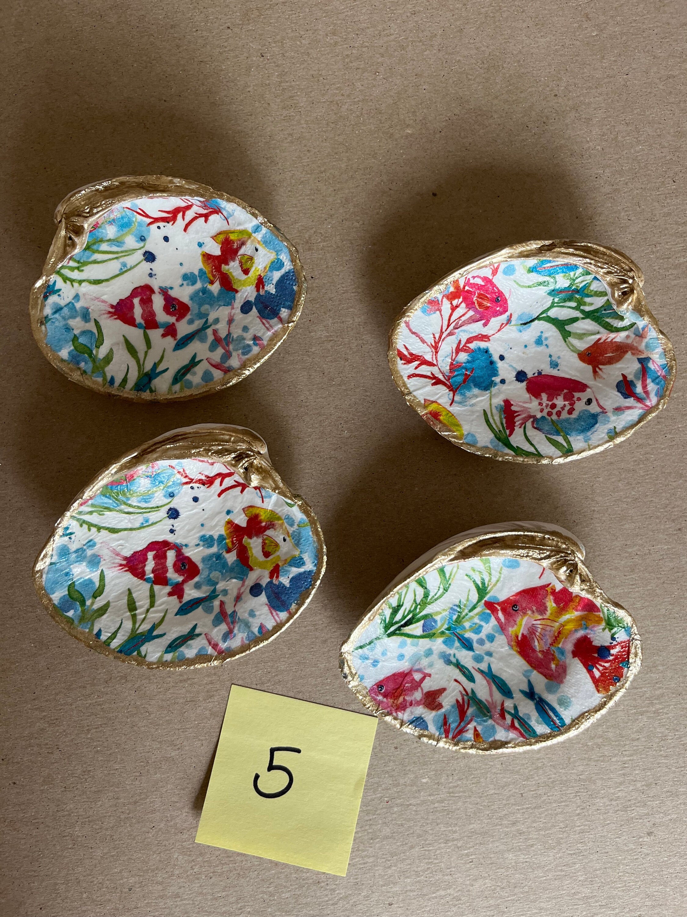Decoupage Clam Shell- Jewelry/ring Dish-hostess Gift- Coastal Decor ...