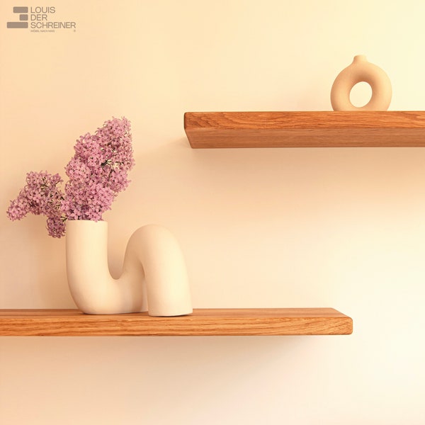Floating solid wood wall shelf (2.5 cm thick) made of oak, with holder, naturally oiled (FSC® certified) - handcrafted by a carpenter