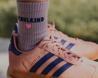 Kindersocken - personalisiert - bedruckt - flieder - eisblau - Biobaumwolle - nachhaltig produziert in Portugal - designed in Regensburg
