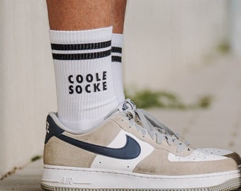 Crew Socks-Personalisiert - Tennissocken - weiß mit schwarzen Streifen - bedruckt - Coole Socke - Socken - Geschenk