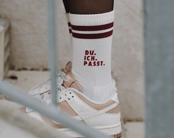 Crew Socks-Personalized-Tennis Socks-Beige with Burgundy Stripes-Organic Cotton-Gift-Cool Socks