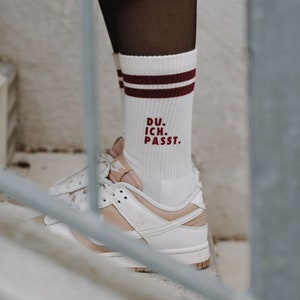 Crew Socks-Personalized-Tennis Socks-Beige with Burgundy Stripes-Organic Cotton-Gift-Cool Socks