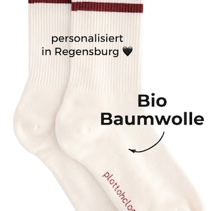 Crew Socks-Personalisiert-Tennissocken-beige mit weinroten Streifen-Bio Baumwolle-Geschenk-Coole Socke Bild 2