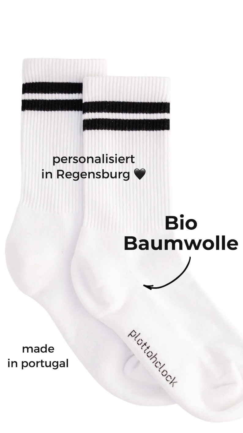 Crew Socks-Personalisiert Tennissocken weiß mit schwarzen Streifen bedruckt Coole Socke Socken Geschenk Bild 2