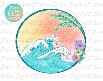 Retro Style Beach Waves PNG, Distressed Wave Design For Sublimation, Instant Download