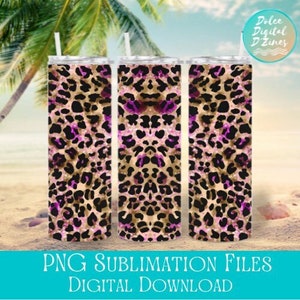 Gold Fuschia Leopard Skinny Tumbler PNG, Cheetah Design For Sublimation, Instant Download