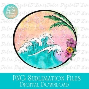 Colorful Beach Waves PNG, Beach Design For Sublimation, Digital Art, Instant Download