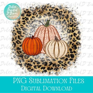 Pumpkin Trio with Leopard Background, 3 Pumpkins Sublimation Design, Fall Pumpkin PNG, Leopard Pumpkin Design, Instant Download