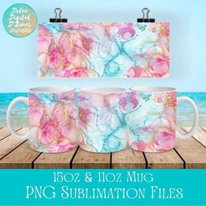 Pink, Purple & Blue Digital Alcohol Ink Mug Wrap PNG for Sublimation