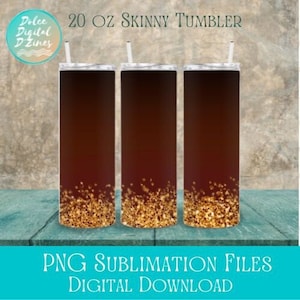 Mahogany and Gold Glitter Skinny Tumbler Sublimation PNG, Gold Glitter Tumbler Design, Digital Download, 20 oz Tumbler Design