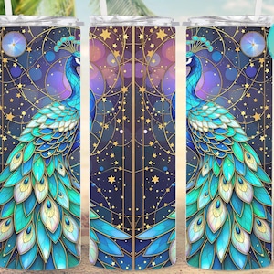 Celestial Peacock Tumbler Wrap, Mystical Design PNG, Aesthetic Design for Sublimation, 20oz Skinny Tumbler Wrap, Digital Download