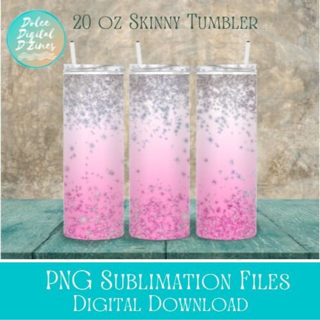 Pink and Silver Sparkle Tumbler PNG, 20oz Skinny Tumbler Design for