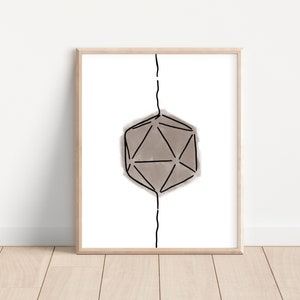 Dungeons and Dragons, dadi di design di arte digitale stampabili, D20 DnD 5e, arte fantasy, arte minimalista dei dadi, dadi Boho Art, poster dei dadi