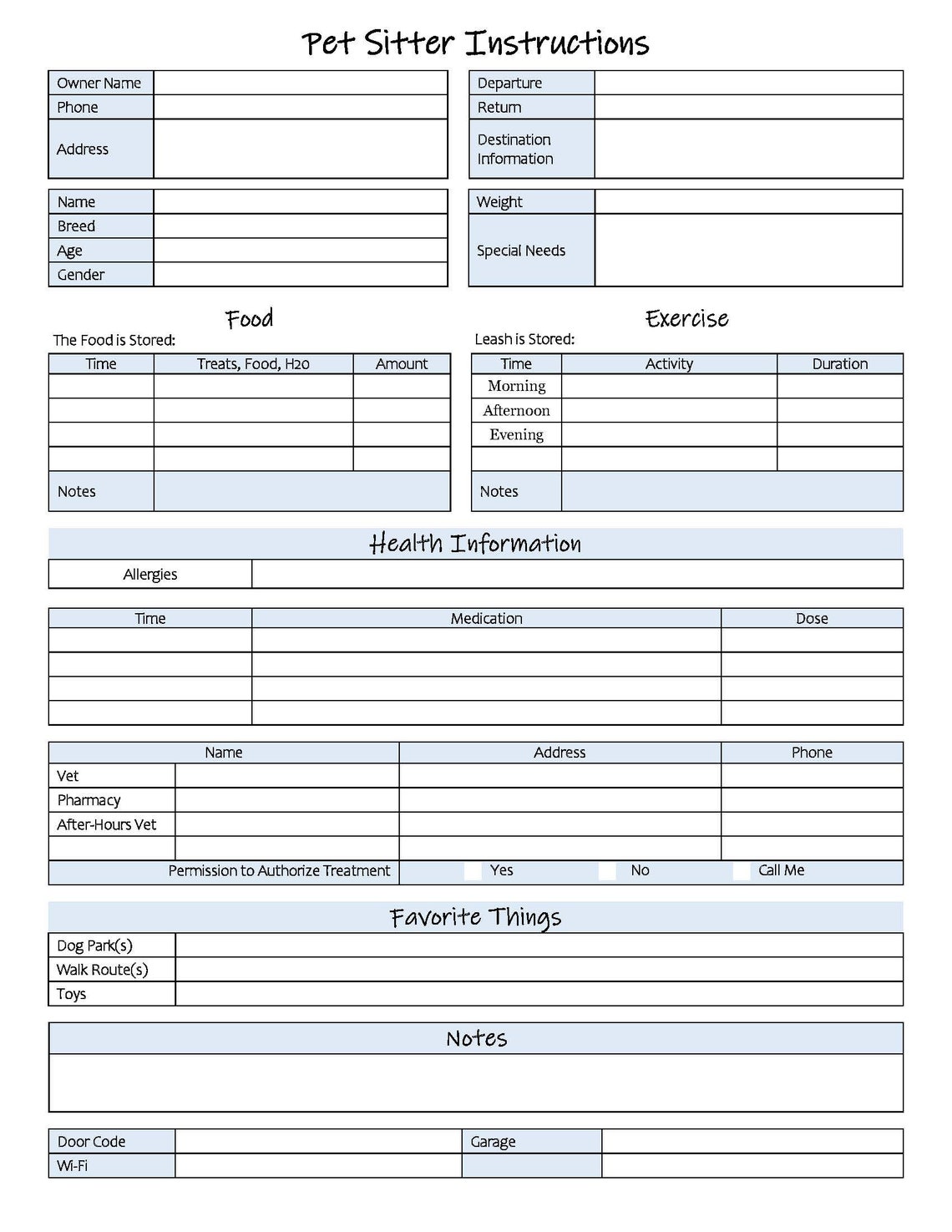 Editable Digital Dog Sitter Notes, Dog Care Instructions Template Etsy