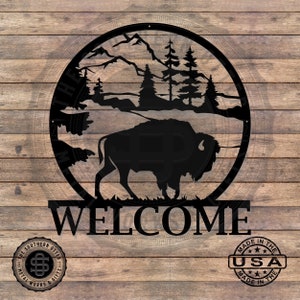 Custom Bison Metal Sign II Metal Welcome Outdoor Sign, Bison Gifts, Cabin Gifts, Personalized Camping Sign, Fire Pit, Outdoor Decor, 014