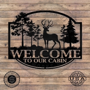 Custom Deer Metal Sign II Metal Welcome Outdoor Sign, Cabin Gifts, Personalized Camping Cabin Sign, Fire Pit, Family Decor, Square Metal,018