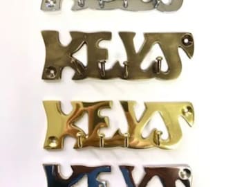 Key Rack Holder 4 Hook Chrome, Bronze, Brass, Shiny Nickel + screws