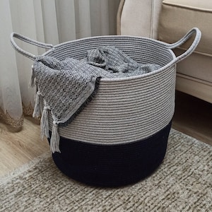 EXTRA Large Blanket Basket for Nursery or Living Room - Woven Cotton Rope Laundry Basket - XXL 17&quot;x15&quot;