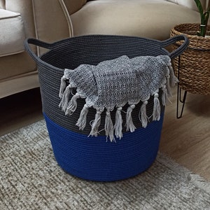 EXTRA Large Blanket Basket for Nursery or Living Room - Woven Cotton Rope Laundry Basket - XXL 17&quot;x15&quot;