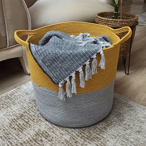 EXTRA Large Blanket Basket for Nursery or Living Room - Woven Cotton Rope Laundry Basket - XXL 17&quot;x15&quot;