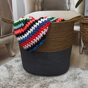 EXTRA Large Blanket Basket for Nursery or Living Room - Woven Cotton Rope Laundry Basket - XXL 17&quot;x15&quot;