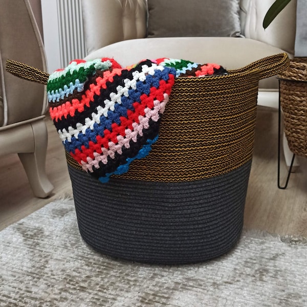 EXTRA Large Blanket Basket for Nursery or Living Room - Woven Cotton Rope Laundry Basket - Pillow Storage Basket - XXL 15"x16"