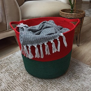 EXTRA Large Blanket Basket for Nursery or Living Room - Woven Cotton Rope Laundry Basket - XXL 17&quot;x15&quot;