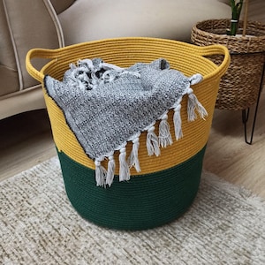 EXTRA Large Blanket Basket for Nursery or Living Room - Woven Cotton Rope Laundry Basket - XXL 17&quot;x15&quot;