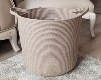 EXTRA Large Blanket Basket for Nursery or Living Room - Woven Cotton Rope Laundry Basket - Pillow Storage Basket - XXL 15"x16"