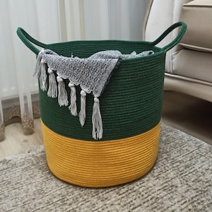 Très grand panier à couverture pour chambre d'enfant ou salon - Panier à linge en corde de coton tissé - XXL 17 x 15 po