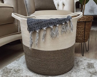 EXTRA Large Blanket Basket for Nursery or Living Room - Woven Cotton Rope Laundry Basket - XXL 17"x15"