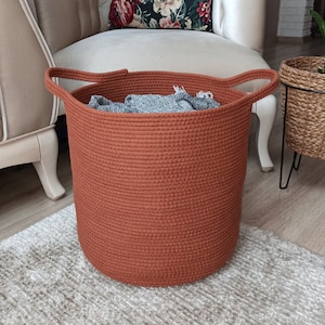 EXTRA Large Blanket Basket for Nursery or Living Room - Woven Cotton Rope Laundry Basket - XXL 17&quot;x15&quot;