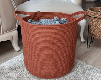 EXTRA Large Blanket Basket for Nursery or Living Room - Woven Cotton Rope Laundry Basket - XXL 17"x15"