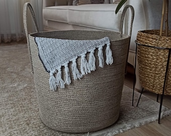 EXTRA Large Blanket Basket for Nursery or Living Room - Woven Cotton Rope Laundry Basket - XXL 17"x15"
