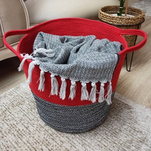 EXTRA Large Blanket Basket for Nursery or Living Room - Woven Cotton Rope Laundry Basket - XXL 17&quot;x15&quot;