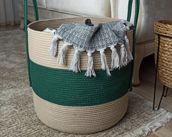 EXTRA Large Blanket Basket for Nursery or Living Room - Woven Cotton Rope Laundry Basket - Pillow Storage Basket - XXL 15"x16"